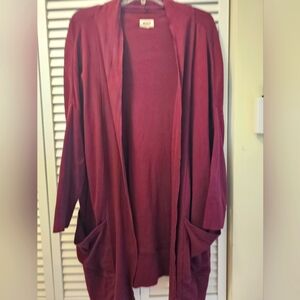 Pact Organic Cotton Airplane Open Front Cardigan Dolman Drop Shoulder M/L Maroon